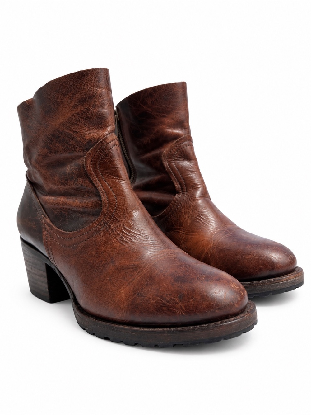 Freebird by Steven "Flint" Distressed Leather Ankle Boots In Brown-Sz 7